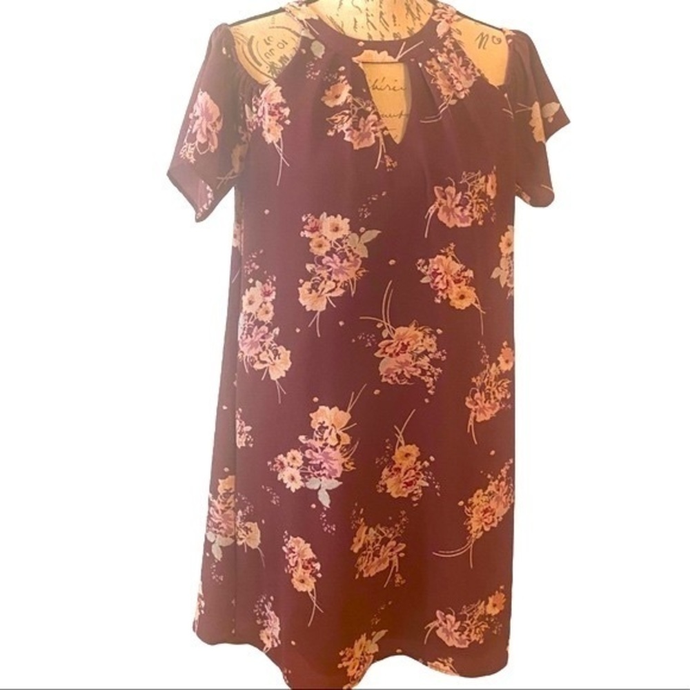 Blue pair off the shoulder Dress Size M Wine Color with Floral Pattern